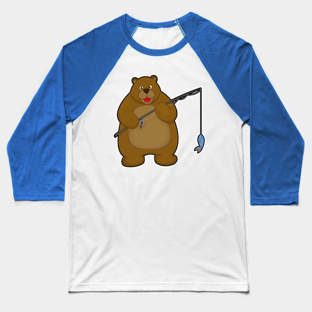 Bear at Fishing with Fishing rod & Fish Baseball T-Shirt by Markus Schnabel